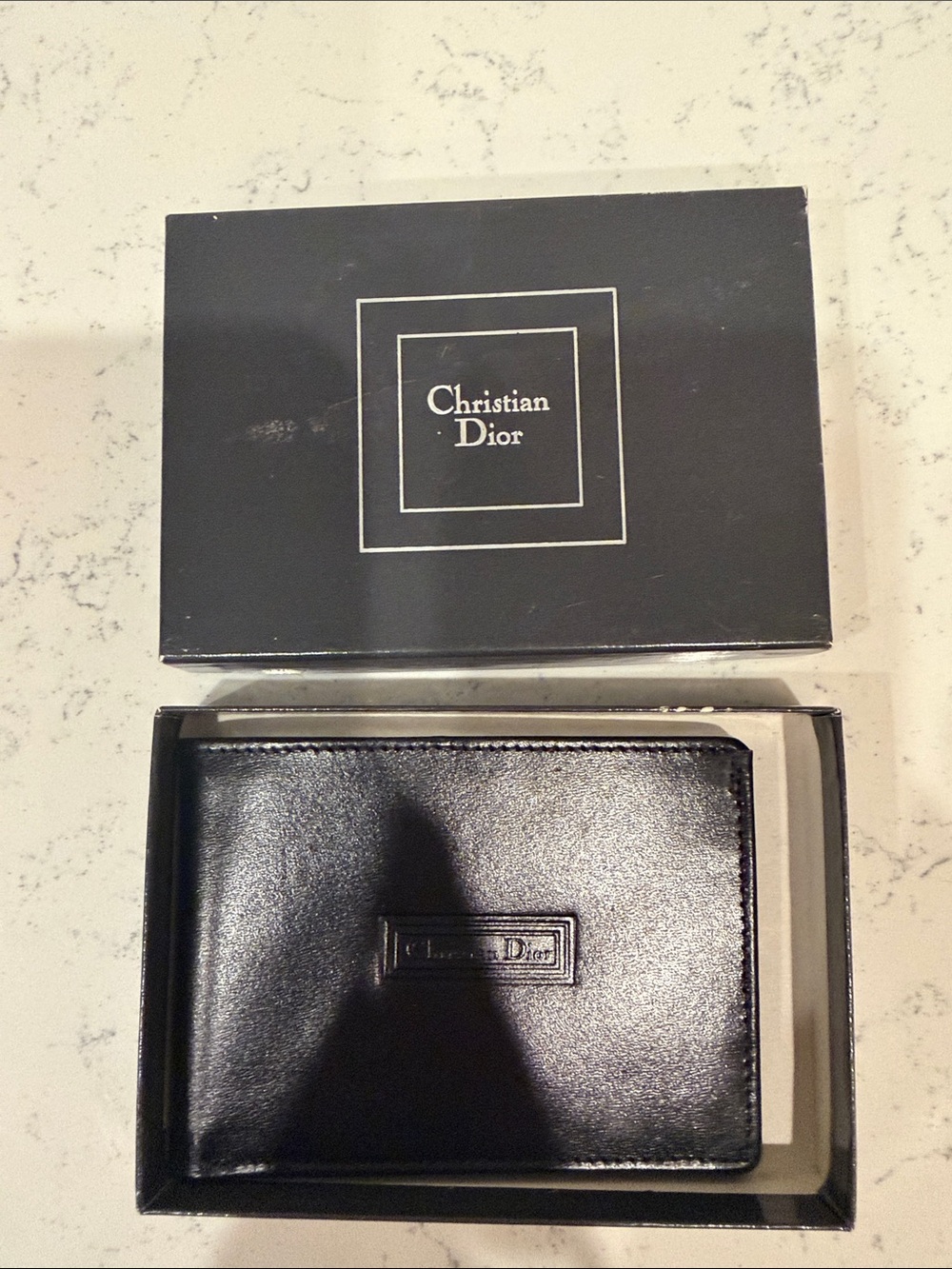 Vintage 80s Christian Dior Black Leather Wallet with Debossed Logo